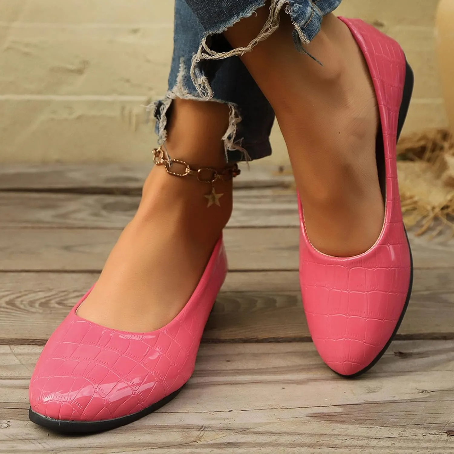 Flats for Women Soft Ballet Shoes Comfortable PU Leather Dressy Flat Shoes Round Toe Slip on Walking, Driving, Work