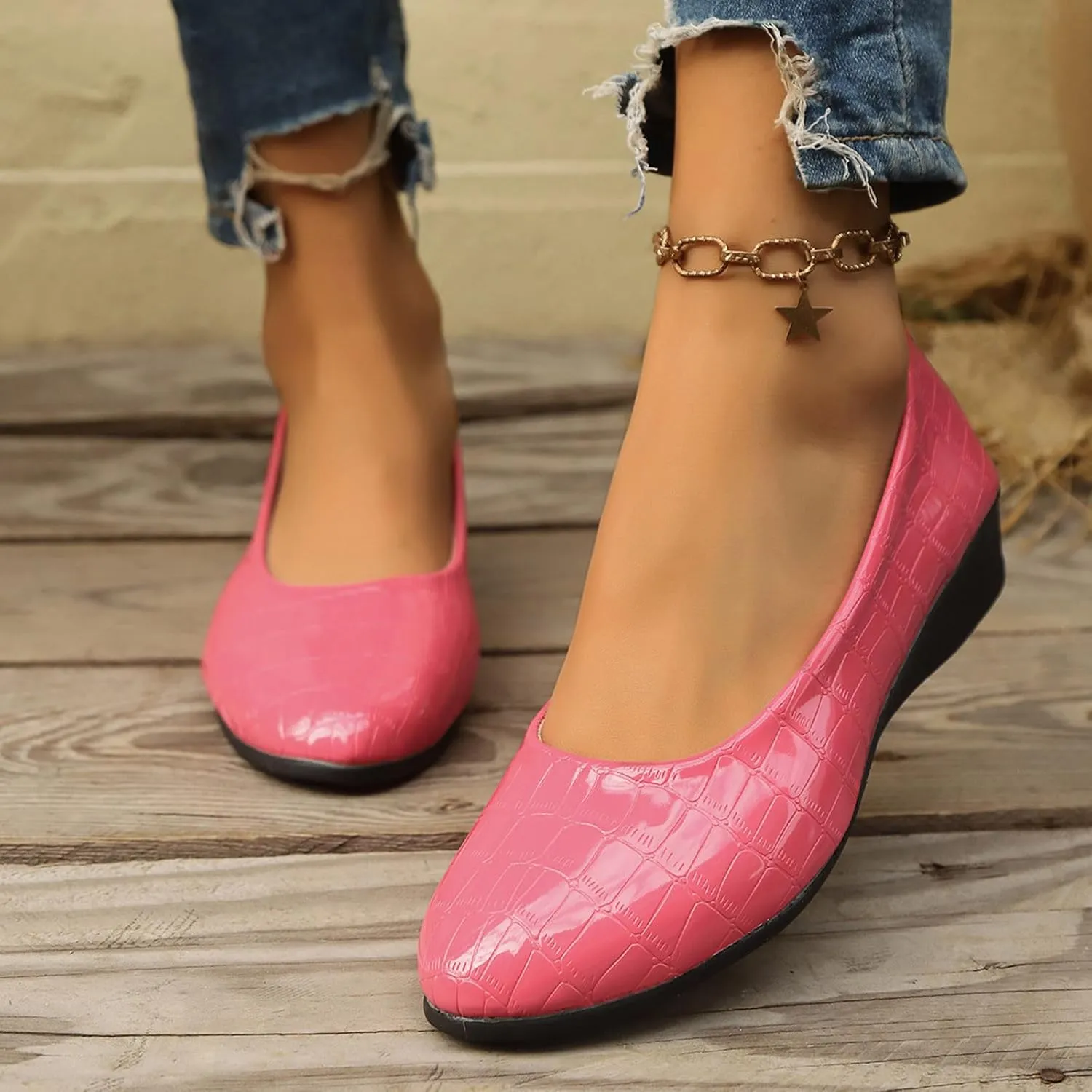 Flats for Women Soft Ballet Shoes Comfortable PU Leather Dressy Flat Shoes Round Toe Slip on Walking, Driving, Work