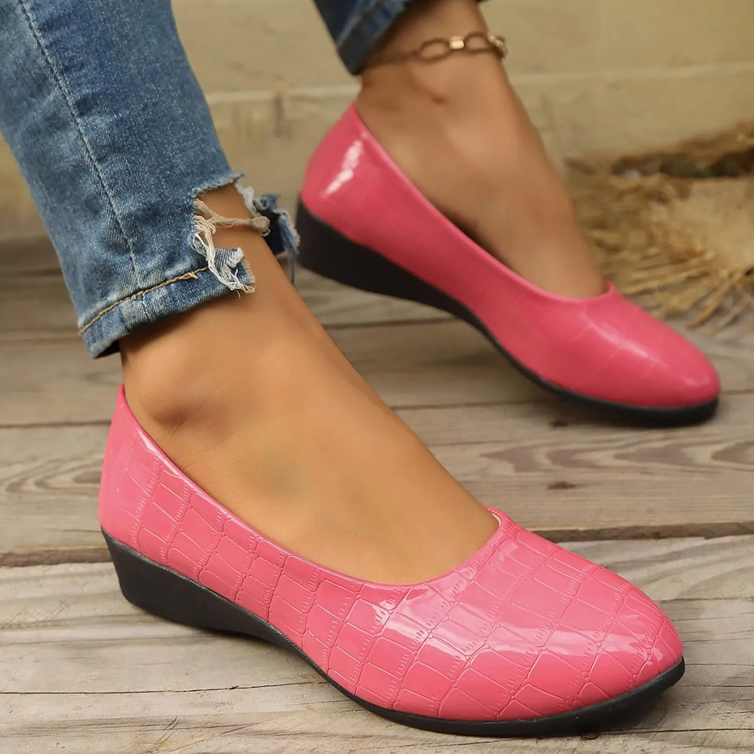 Flats for Women Soft Ballet Shoes Comfortable PU Leather Dressy Flat Shoes Round Toe Slip on Walking, Driving, Work
