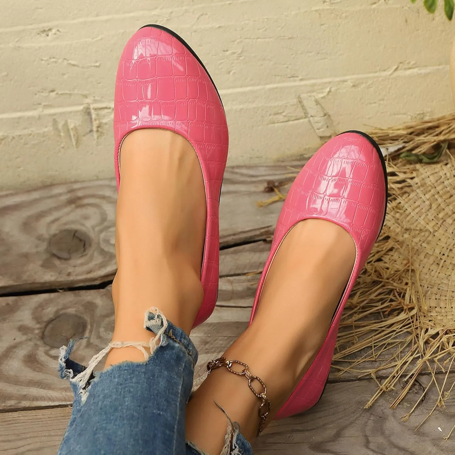 Flats for Women Soft Ballet Shoes Comfortable PU Leather Dressy Flat Shoes Round Toe Slip on Walking, Driving, Work