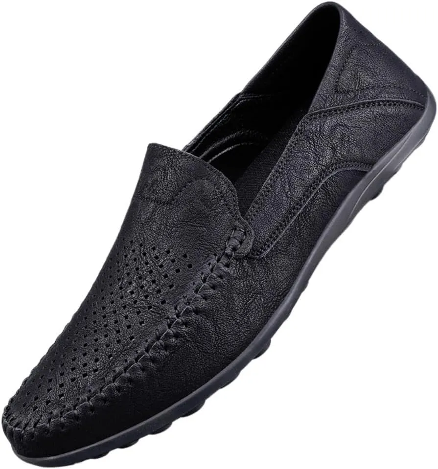FMURY Men's Casual Shoes Leather Hollow Moccasions Breathable Men Sneakers Light Driving Shoes Men's Loafers