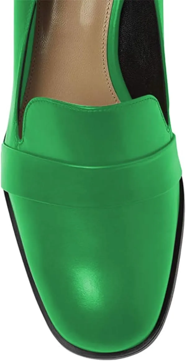 FOWT Women's Loafer Slip Ons Closed Round Toe Block Chunky Heels Pumps Comfort Walking Formal Casual Shoes Size 4-15 US