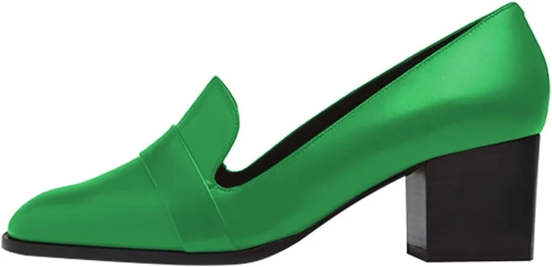 FOWT Women's Loafer Slip Ons Closed Round Toe Block Chunky Heels Pumps Comfort Walking Formal Casual Shoes Size 4-15 US