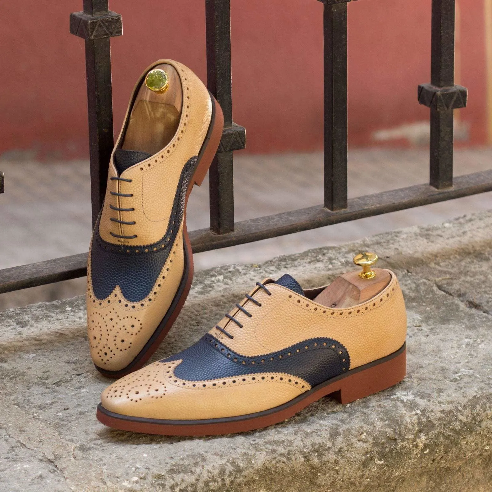 Full Brogue-Pebble Grain, Blue, Brown-Wholesale