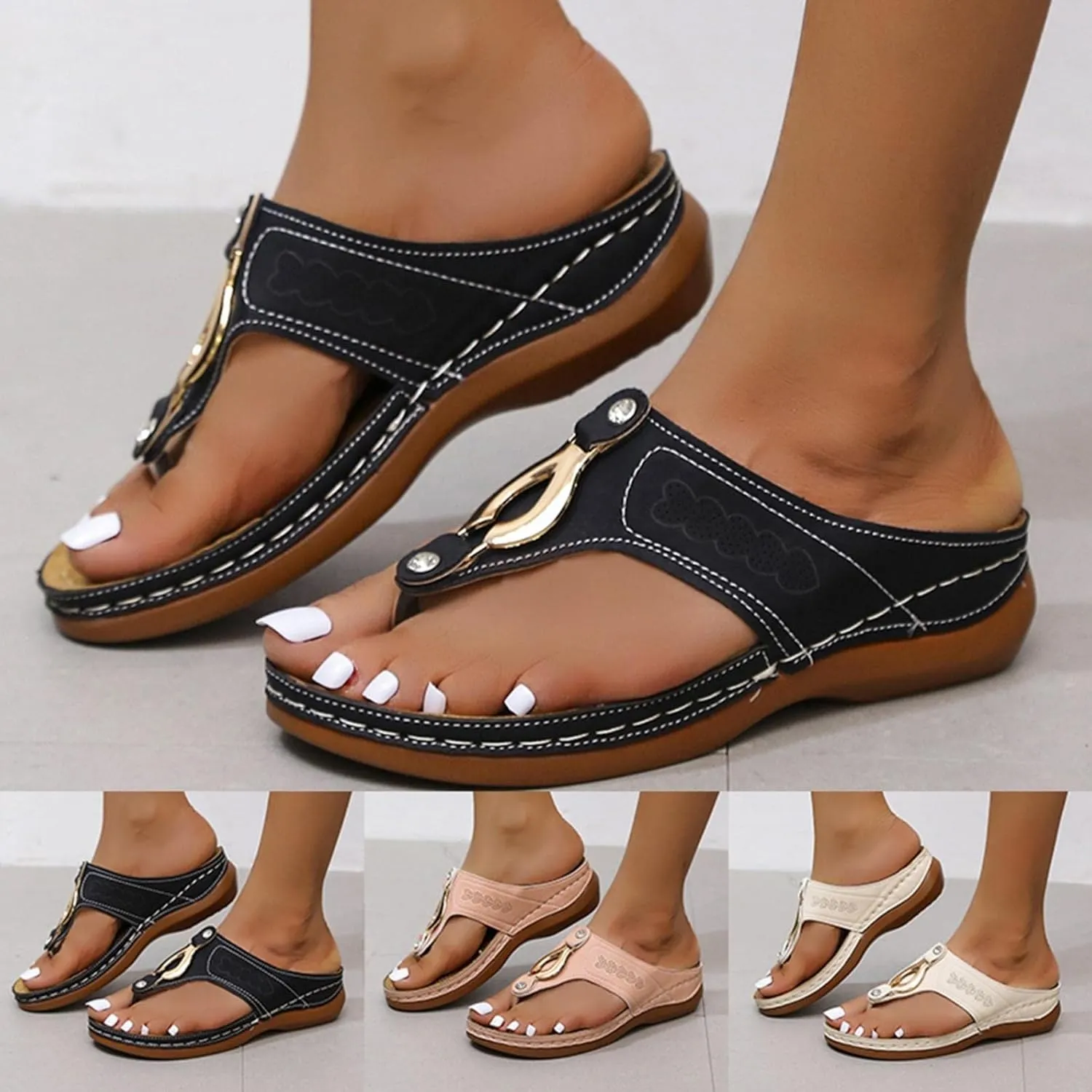Gibobby Gladiator Sandals for Women,Open Toe Slip On Platform Sandals Espadrilles Zipper Wedges Shallow Beach Shoes