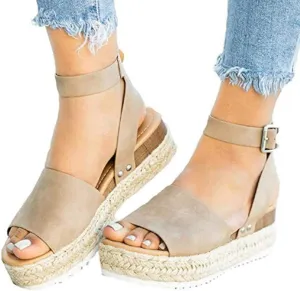Gibobby Sandals for Women Wide Width,Women's Platform Sandals Casual Summer Flatform Ankle Buckle Strap Open Toe Sandals