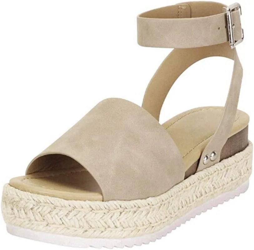 Gibobby Sandals for Women Wide Width,Women's Platform Sandals Casual Summer Flatform Ankle Buckle Strap Open Toe Sandals