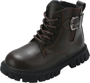 Girls Ankle Boots Combat Boots Lace Up Non-Slip Cowgirl Boots Comfortable Toddler Boots for Infant Toddler Little Kid