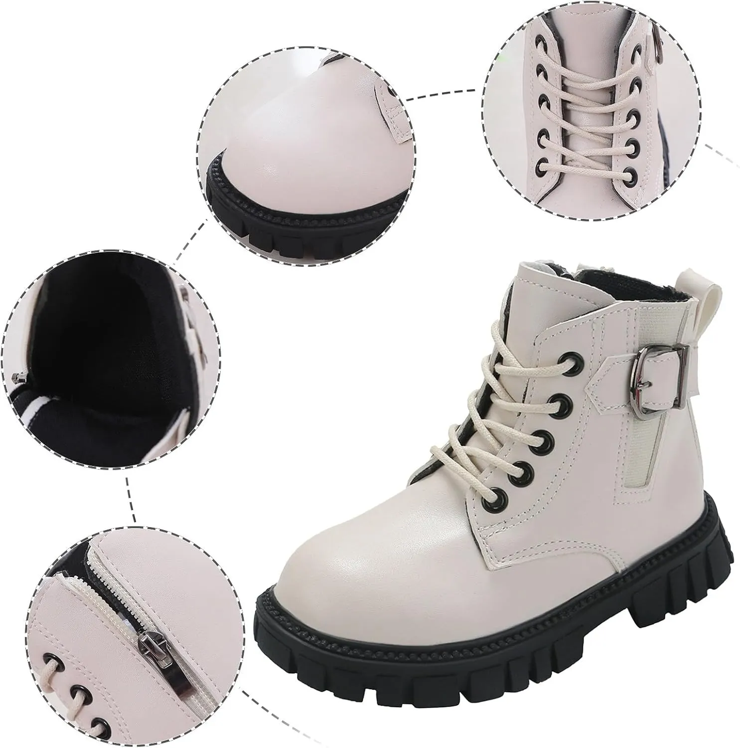 Girls Ankle Boots Combat Boots Lace Up Non-Slip Cowgirl Boots Comfortable Toddler Boots for Infant Toddler Little Kid