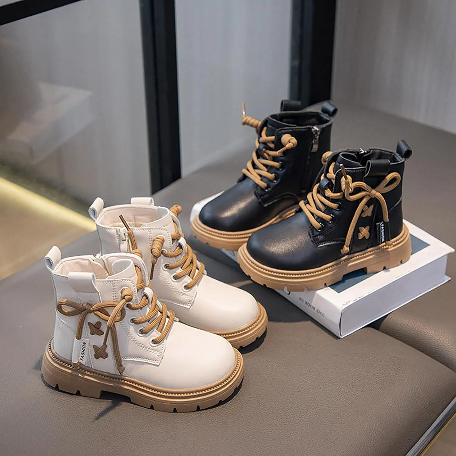 Girls Ankle Boots Side Zipper Cowboy Boots Non Slip Combat Boots Cute Short Boots for Toddler Little Kid Big Kid