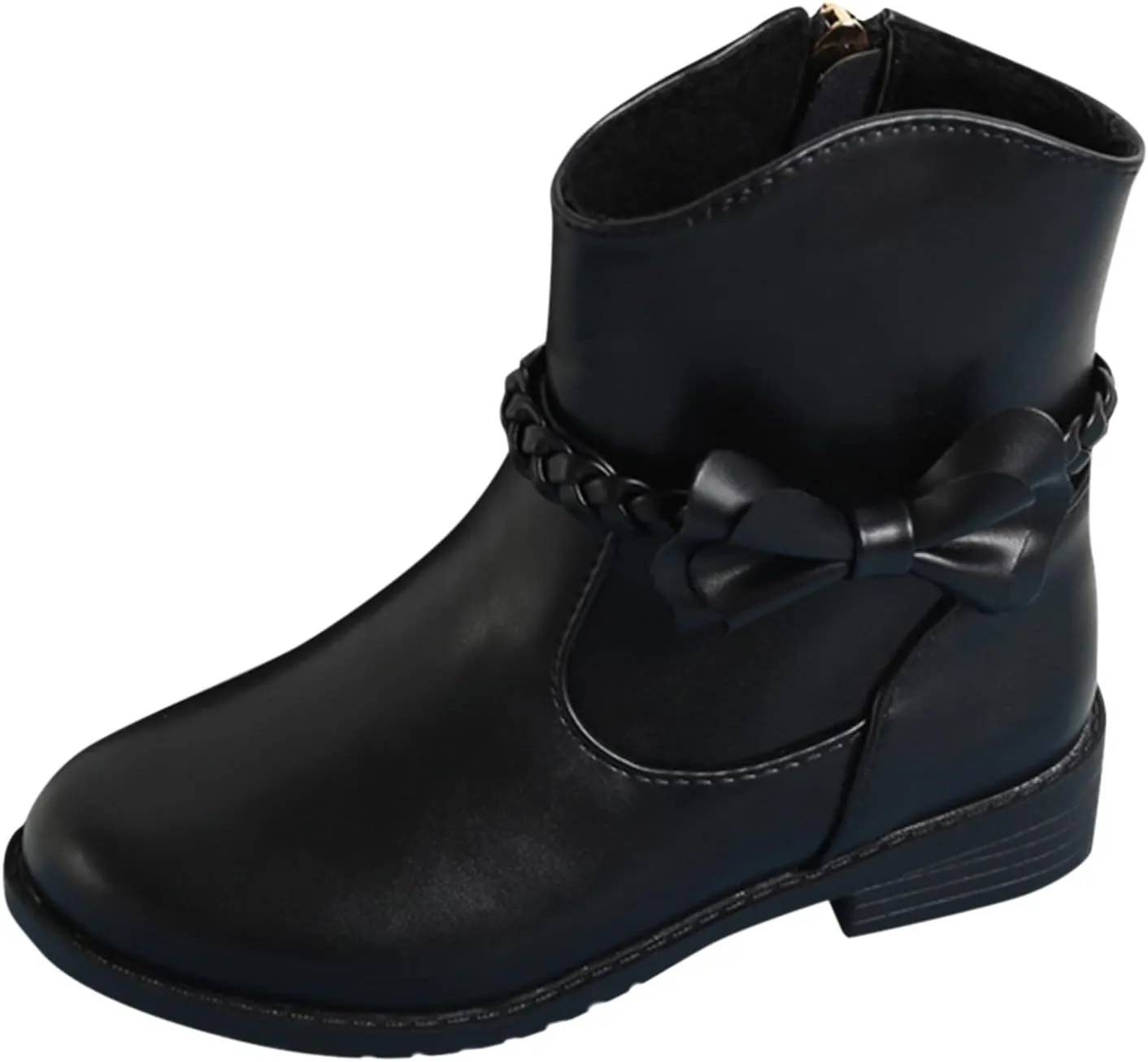Girls Bow Decor Braided Detail Zip Side Western Boots Kids Ankle Boots Girls Low Heel Riding Booties Girls Boot Cuffs
