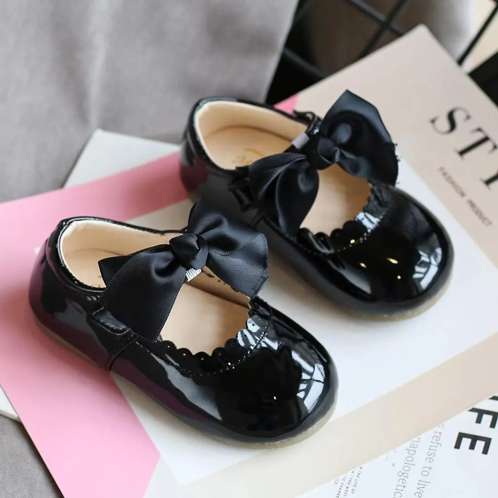 Girls Bow Sneaker Kids Flower Girl Dress Shoes Girl Ballet Flat Prty School Shoes Wedding Leather Soft Sole Non Slip