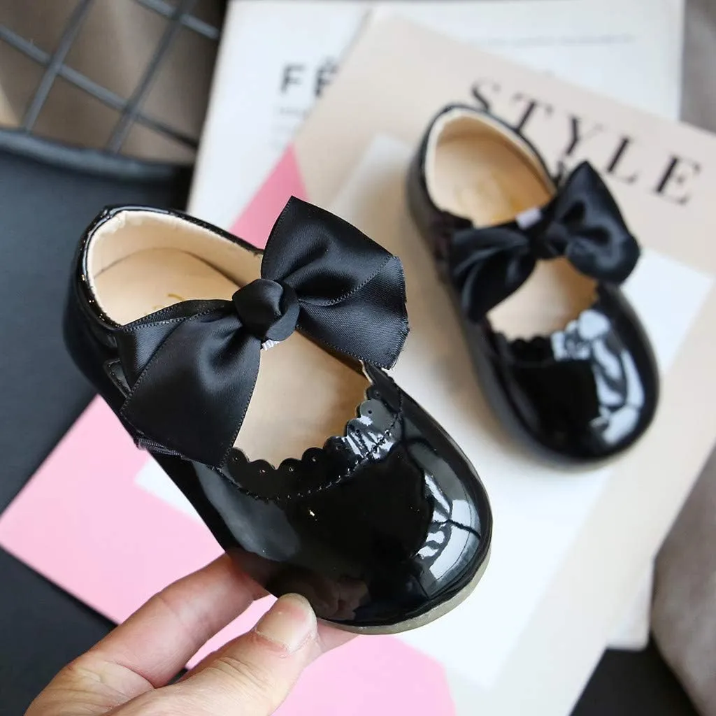 Girls Bow Sneaker Kids Flower Girl Dress Shoes Girl Ballet Flat Prty School Shoes Wedding Leather Soft Sole Non Slip
