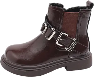Girls Buckle Ankle Boots with Side Zipper Low Heels Soft Rubber Bottoms Hiking Shoes for Toddler/Little/Big Kids