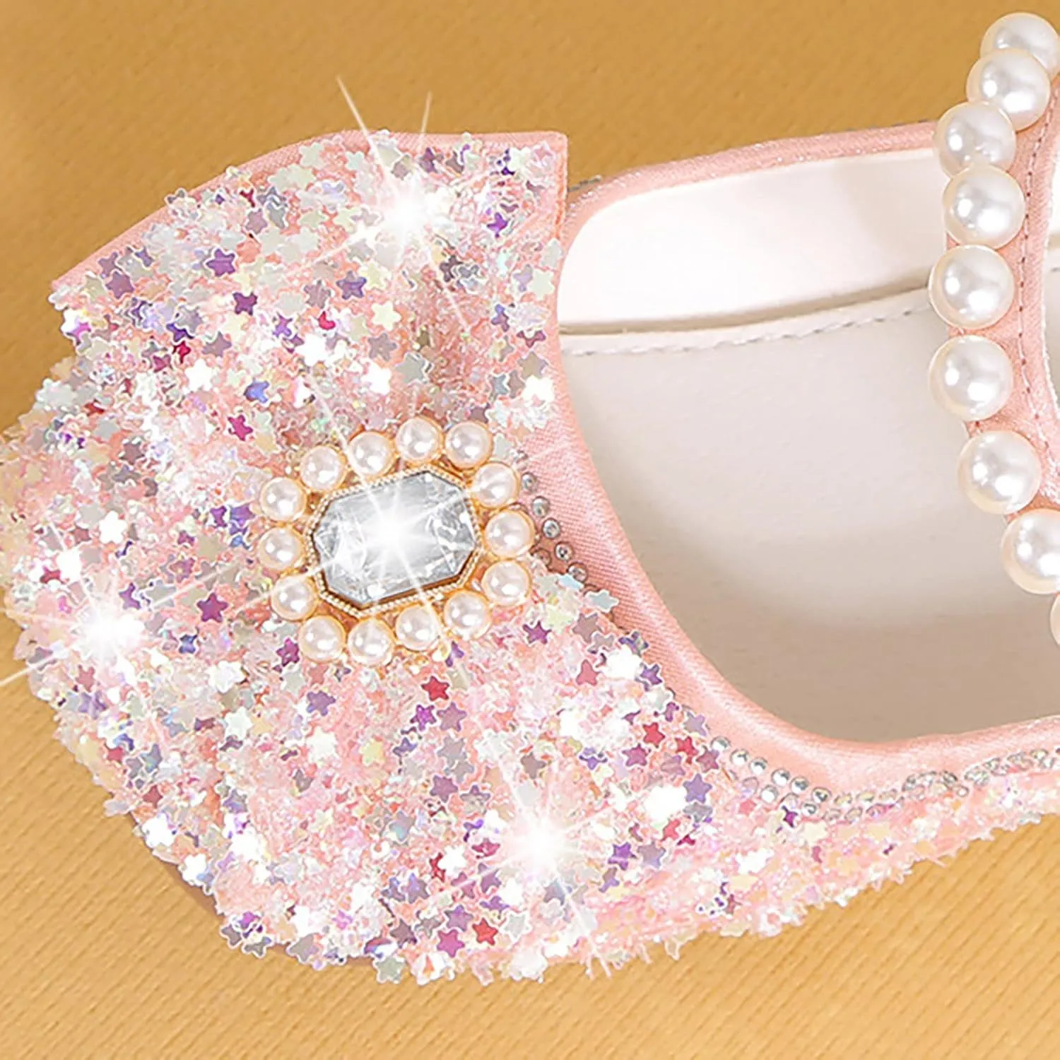 Girls Flat Soled Shoe Dress Shoes Rhinestone Bows Low Heel Princess Flower Wedding Party for Toddler Girls Hiking Shoes (Pink, 9 Toddler)
