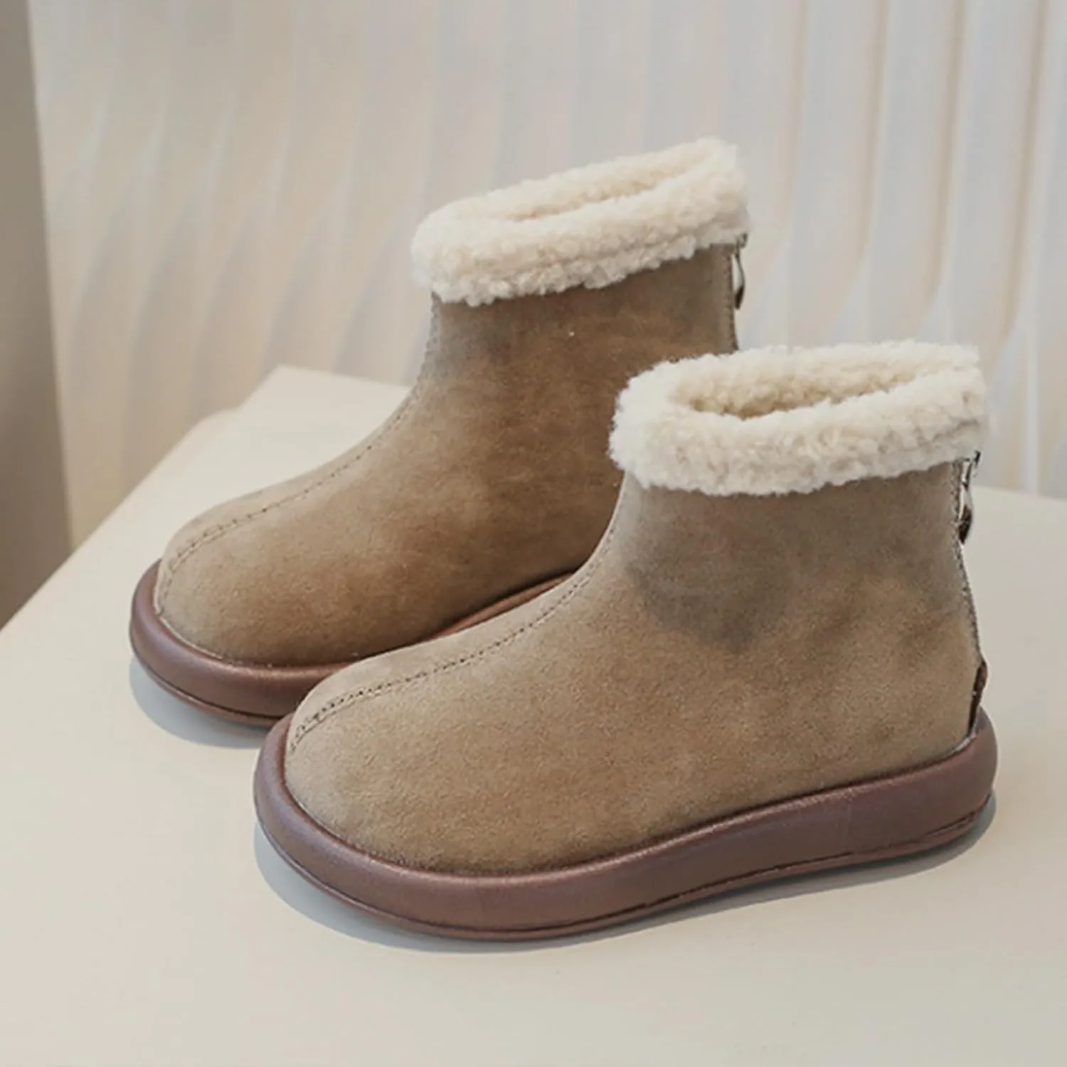 Girls Fuzzy Warm Winter Short Ankle Boots with Furry Faux Fr ining Booties Shoes for Kids Toddler Shoes Girls Boots