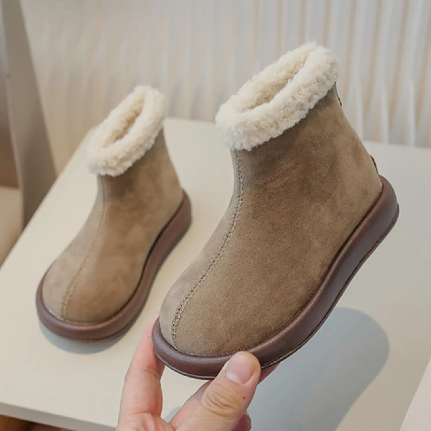 Girls Fuzzy Warm Winter Short Ankle Boots with Furry Faux Fr ining Booties Shoes for Kids Toddler Shoes Girls Boots