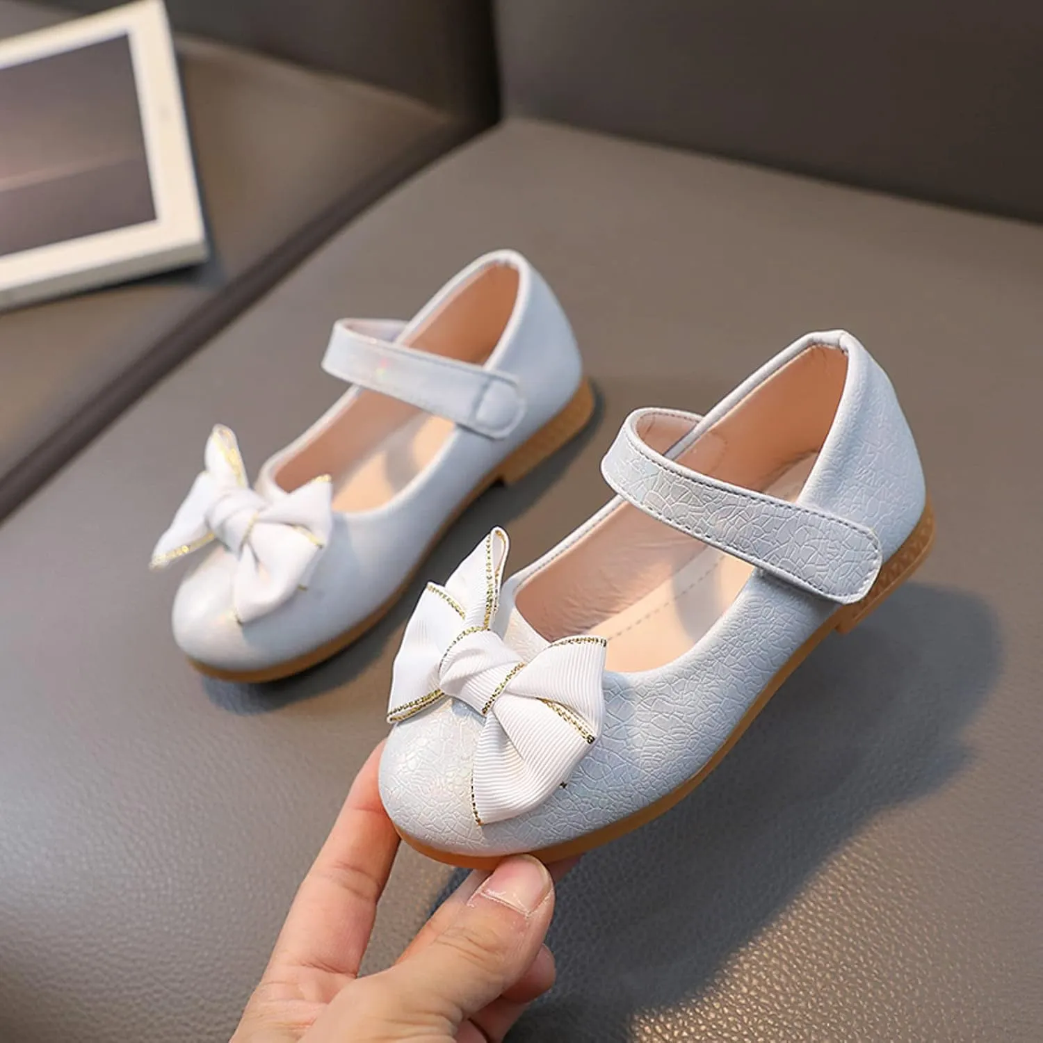 Girls Mary Jane Dress Shoes Princess Ballerina Flat Low Heels for School Party Wedding, Summer Dress Shoes (White, 12 Little Child)
