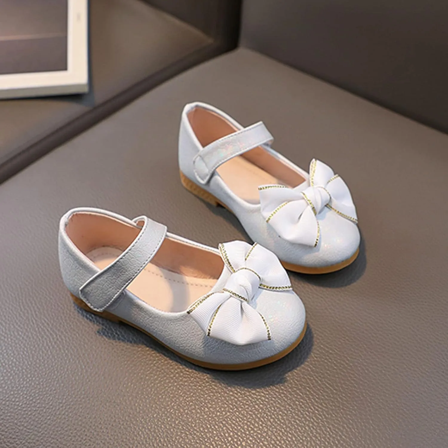 Girls Mary Jane Dress Shoes Princess Ballerina Flat Low Heels for School Party Wedding, Summer Dress Shoes (White, 12 Little Child)