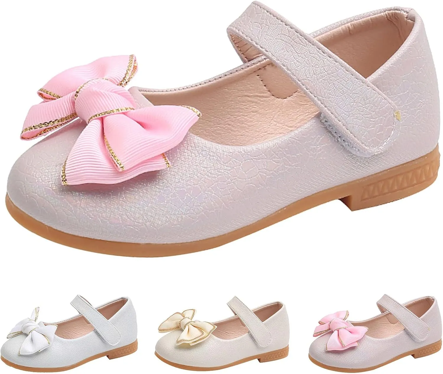 Girls Mary Jane Dress Shoes Princess Ballerina Flat Low Heels for School Party Wedding, Summer Dress Shoes (White, 12 Little Child)