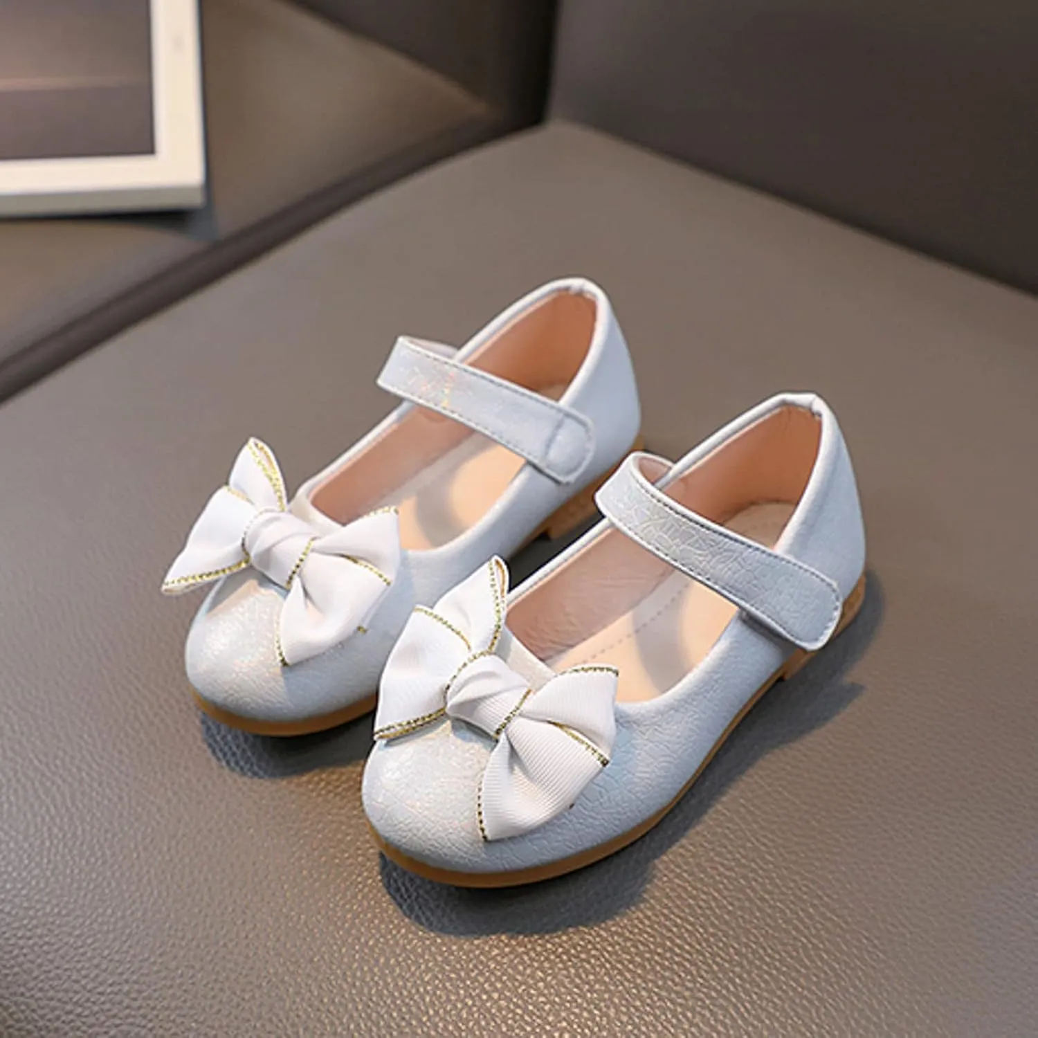 Girls Mary Jane Dress Shoes Princess Ballerina Flat Low Heels for School Party Wedding, Summer Dress Shoes (White, 12 Little Child)