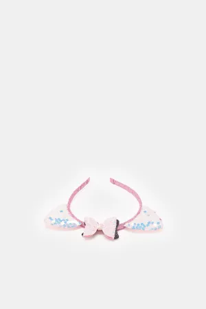 Girls Pink Bow Embellished Headband
