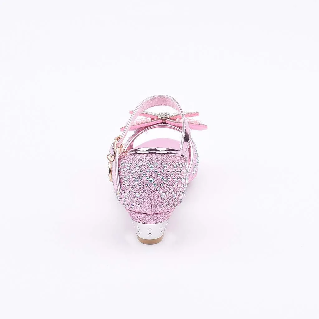 Girls Sandals Crystal Pearl Dress Shoes Princess High Heels Party Wedding Flower Girls Shoes for Kid Toddler 4-12Years (Pink-02A#, 4.5-5Years)