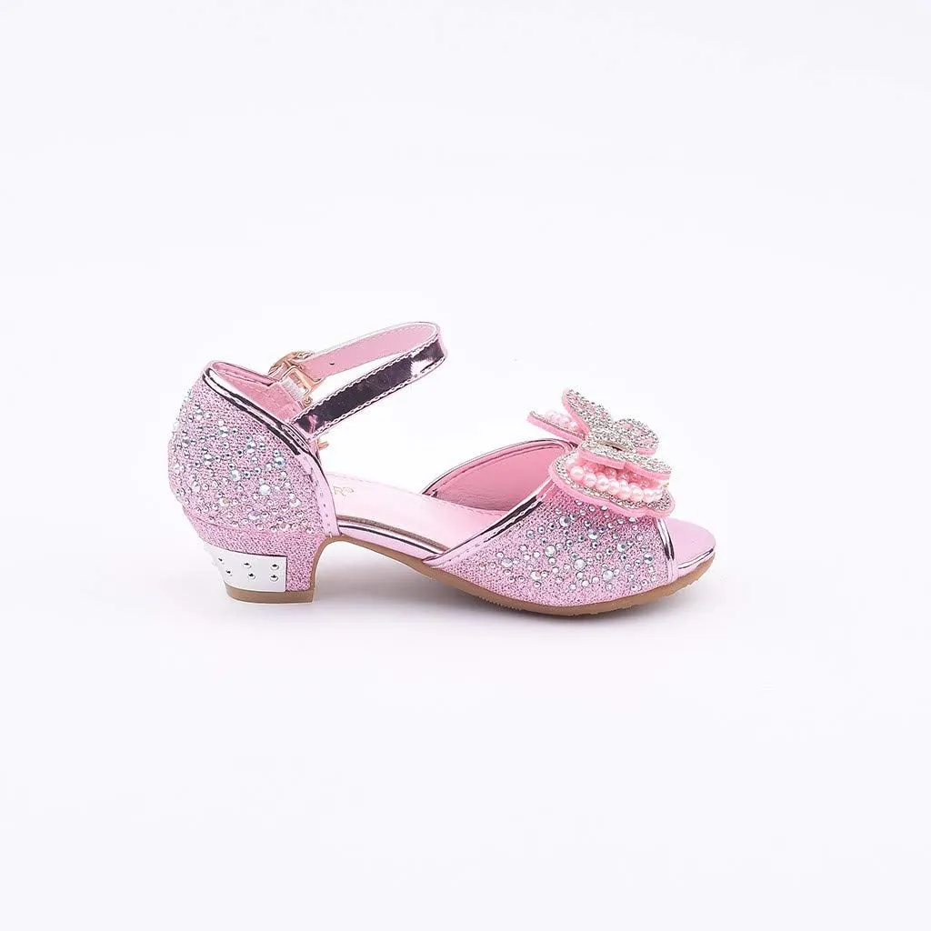 Girls Sandals Crystal Pearl Dress Shoes Princess High Heels Party Wedding Flower Girls Shoes for Kid Toddler 4-12Years (Pink-02A#, 4.5-5Years)