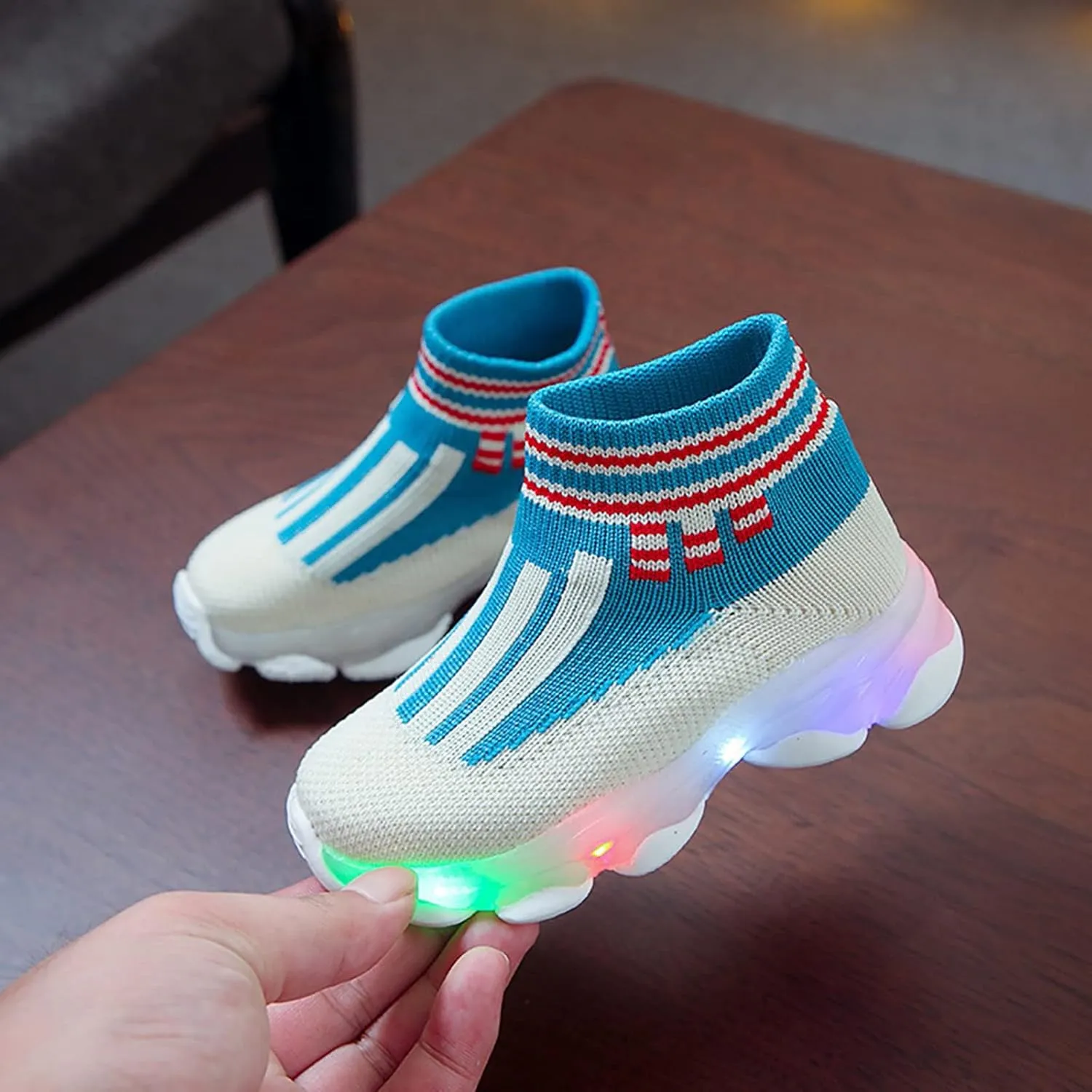 Girls Sneakers Toddler Kid Sneakers Breathable Non-Skid Walking Shoes Bling Led Light Luminous Sport Shoes (Blue-04#b, 2.5-3Years)