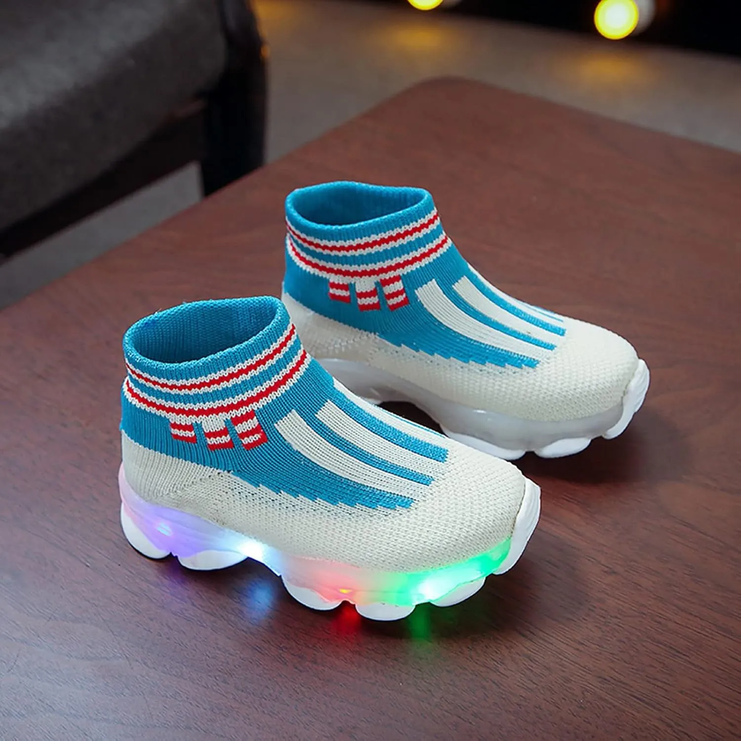 Girls Sneakers Toddler Kid Sneakers Breathable Non-Skid Walking Shoes Bling Led Light Luminous Sport Shoes (Blue-04#b, 2.5-3Years)