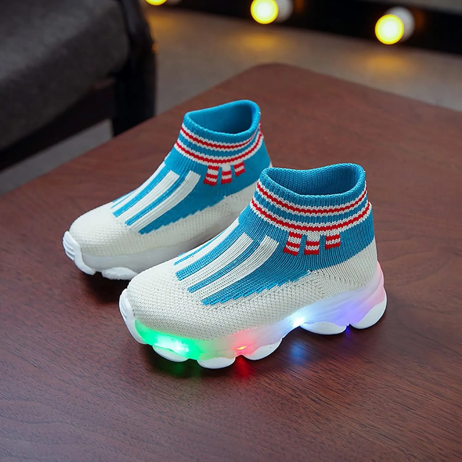 Girls Sneakers Toddler Kid Sneakers Breathable Non-Skid Walking Shoes Bling Led Light Luminous Sport Shoes (Blue-04#b, 2.5-3Years)