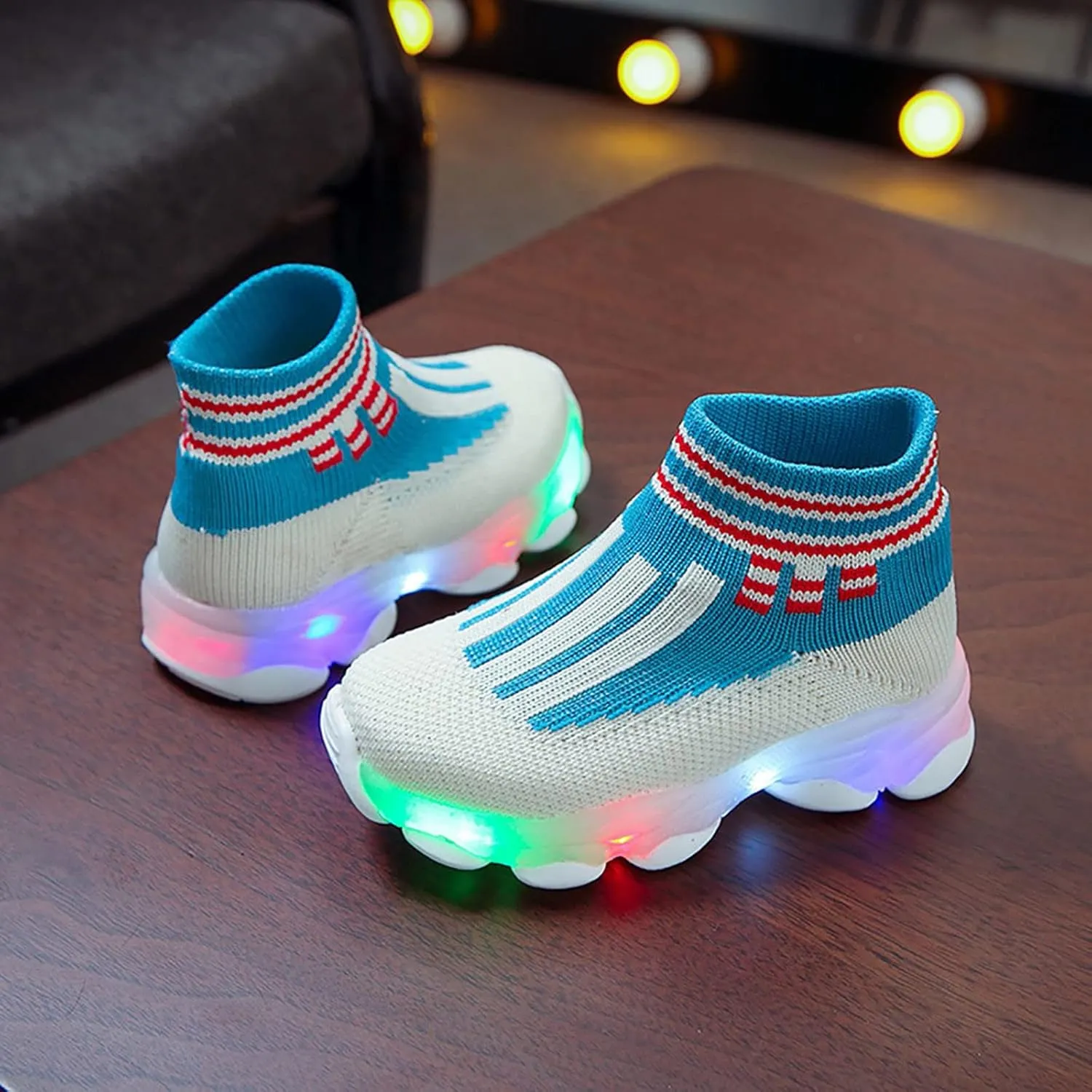 Girls Sneakers Toddler Kid Sneakers Breathable Non-Skid Walking Shoes Bling Led Light Luminous Sport Shoes (Blue-04#b, 2.5-3Years)