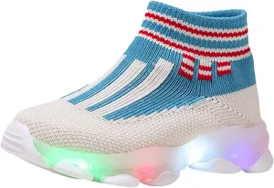 Girls Sneakers Toddler Kid Sneakers Breathable Non-Skid Walking Shoes Bling Led Light Luminous Sport Shoes (Blue-04#b, 2.5-3Years)