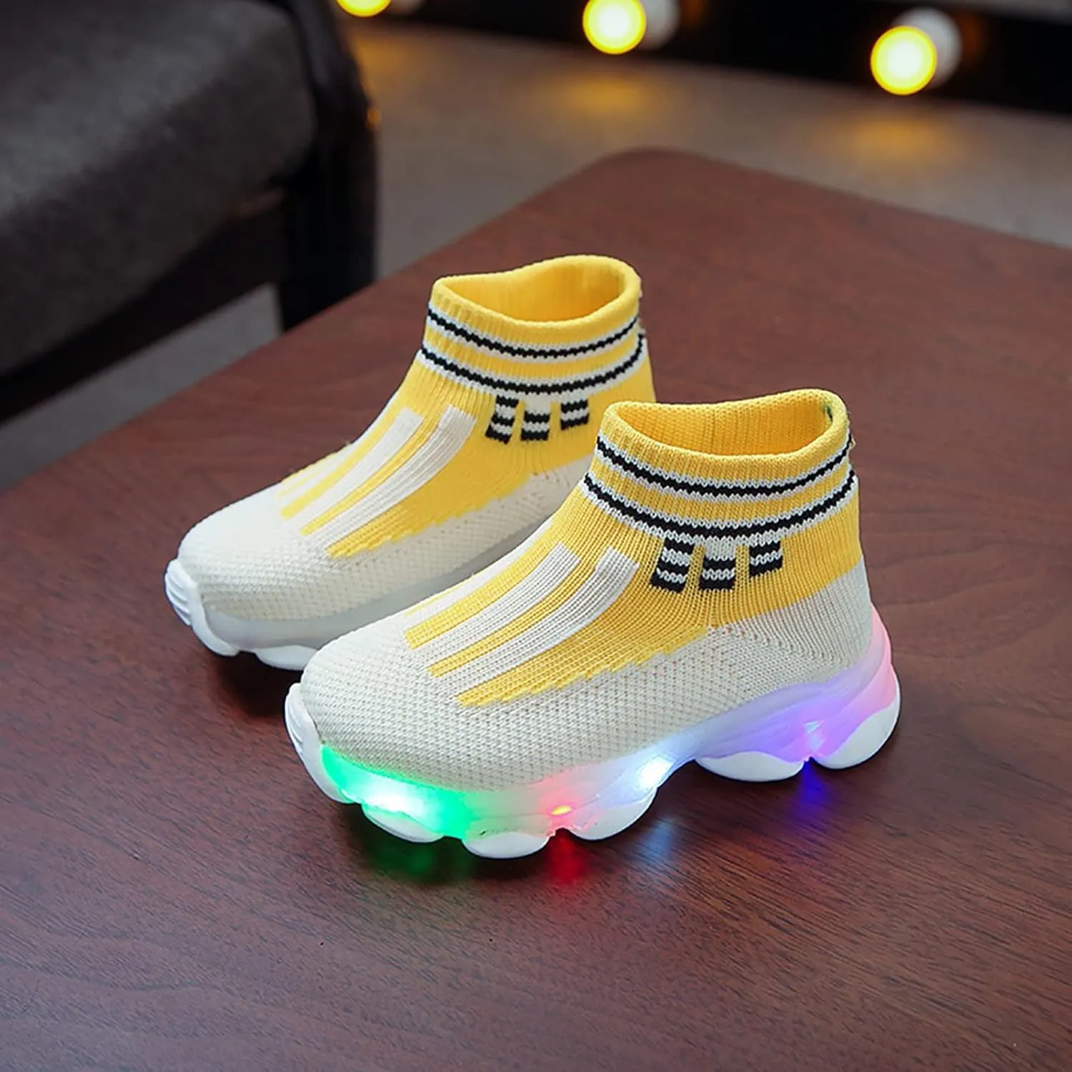 Girls Sneakers Toddler Kid Sneakers Breathable Non-Skid Walking Shoes Bling Led Light Luminous Sport Shoes (Yellow-04#b, 3.5-4Years)
