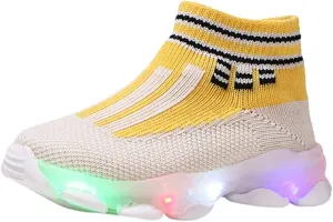 Girls Sneakers Toddler Kid Sneakers Breathable Non-Skid Walking Shoes Bling Led Light Luminous Sport Shoes (Yellow-04#b, 3.5-4Years)