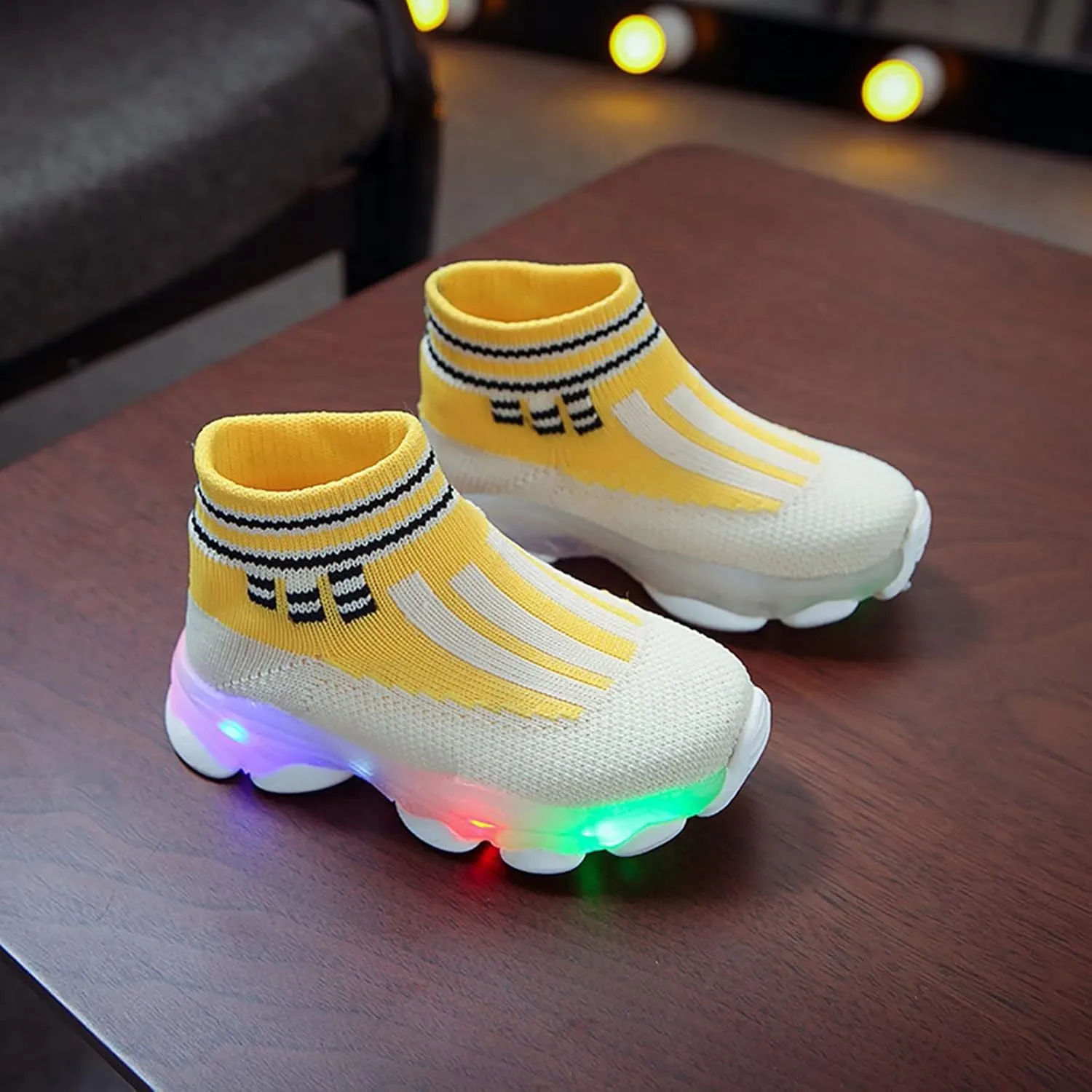Girls Sneakers Toddler Kid Sneakers Breathable Non-Skid Walking Shoes Bling Led Light Luminous Sport Shoes (Yellow-04#b, 3.5-4Years)