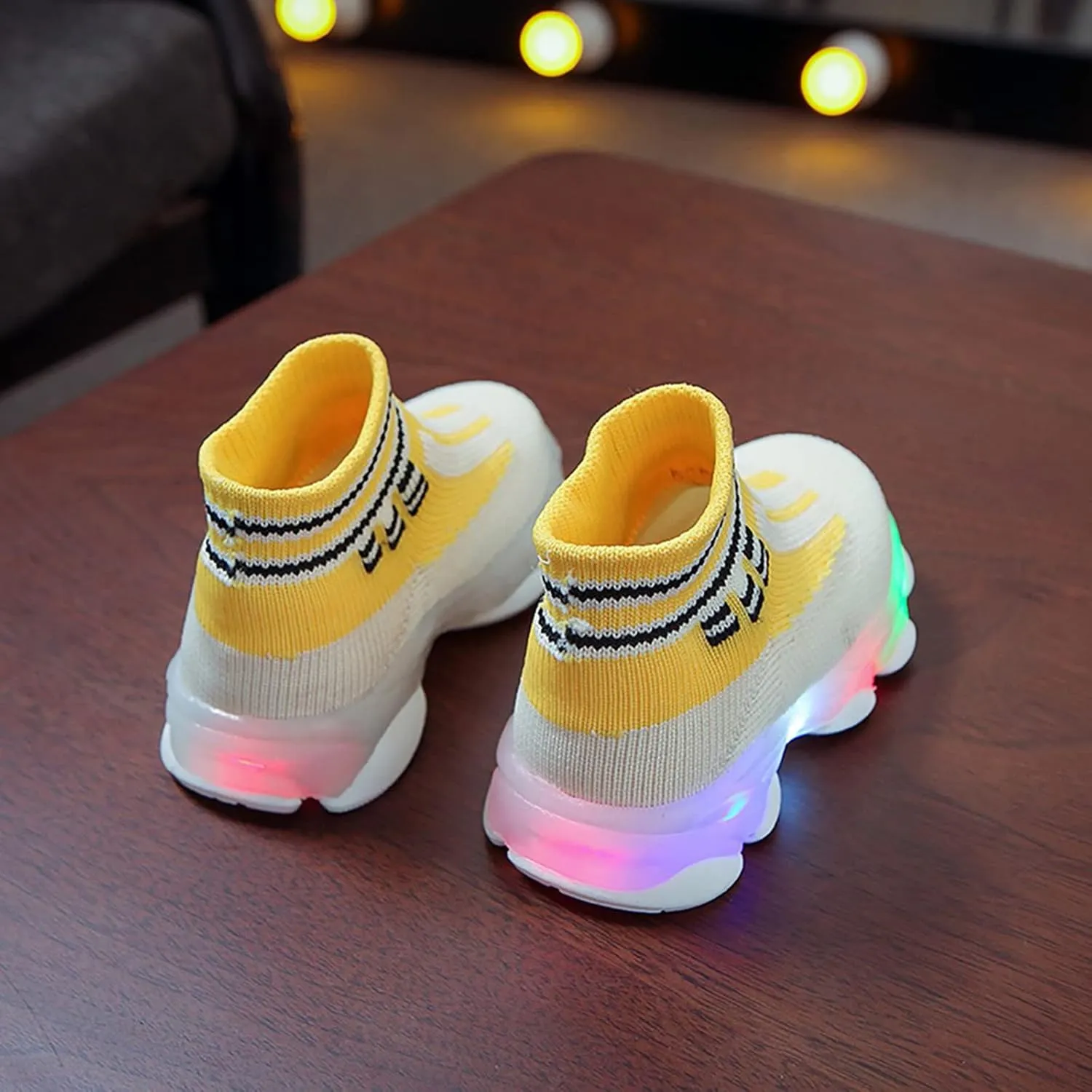 Girls Sneakers Toddler Kid Sneakers Breathable Non-Skid Walking Shoes Bling Led Light Luminous Sport Shoes (Yellow-04#b, 3.5-4Years)