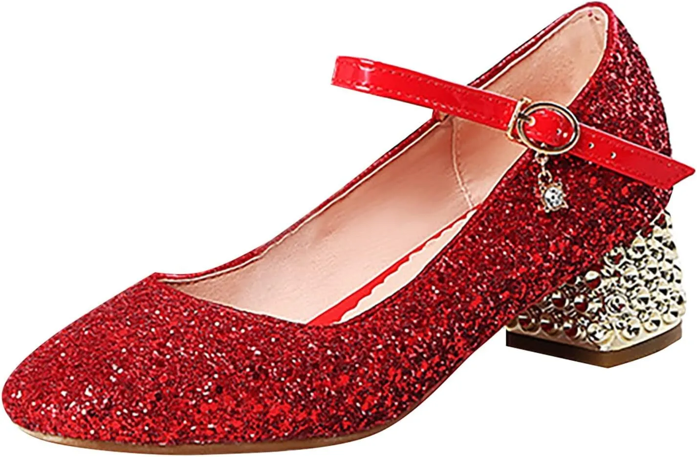 Girls Sparkly Mary Jane Low Heel Dress Shoes Bridesmaids Glitter Shiny Closed Bunny Slippers for Girls Size 13