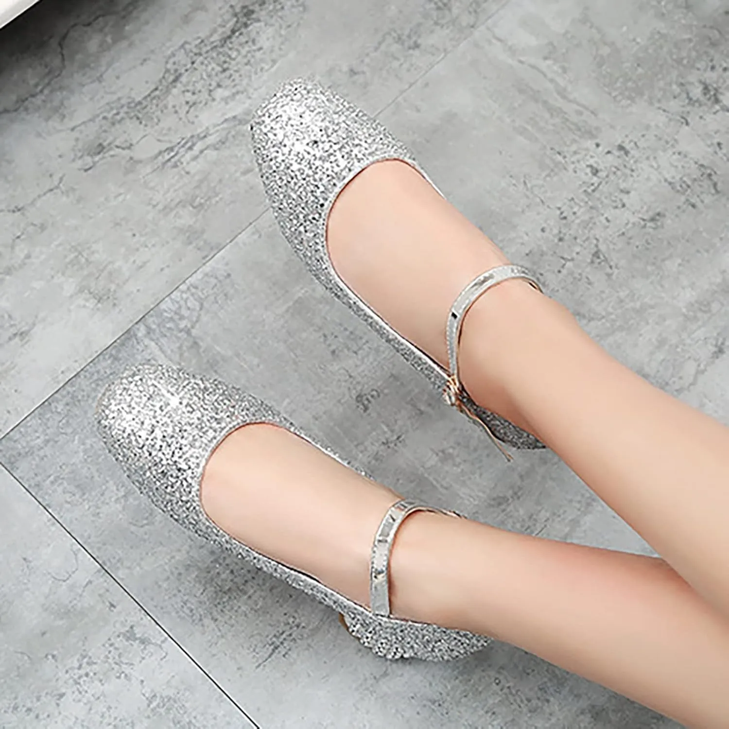 Girls Sparkly Mary Jane Low Heel Dress Shoes Bridesmaids Glitter Shiny Closed Bunny Slippers for Girls Size 13