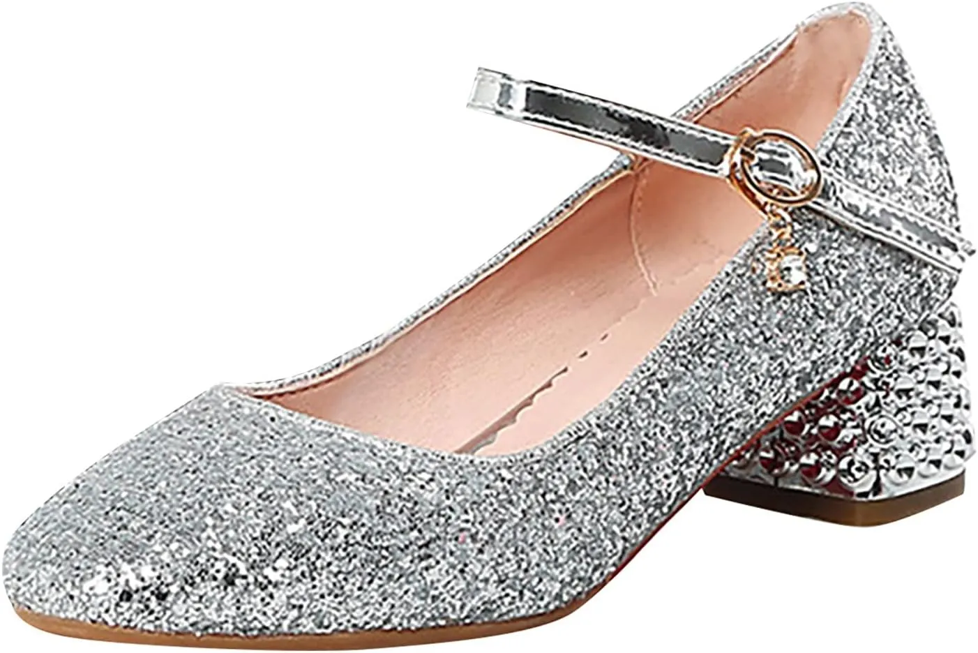 Girls Sparkly Mary Jane Low Heel Dress Shoes Bridesmaids Glitter Shiny Closed Bunny Slippers for Girls Size 13