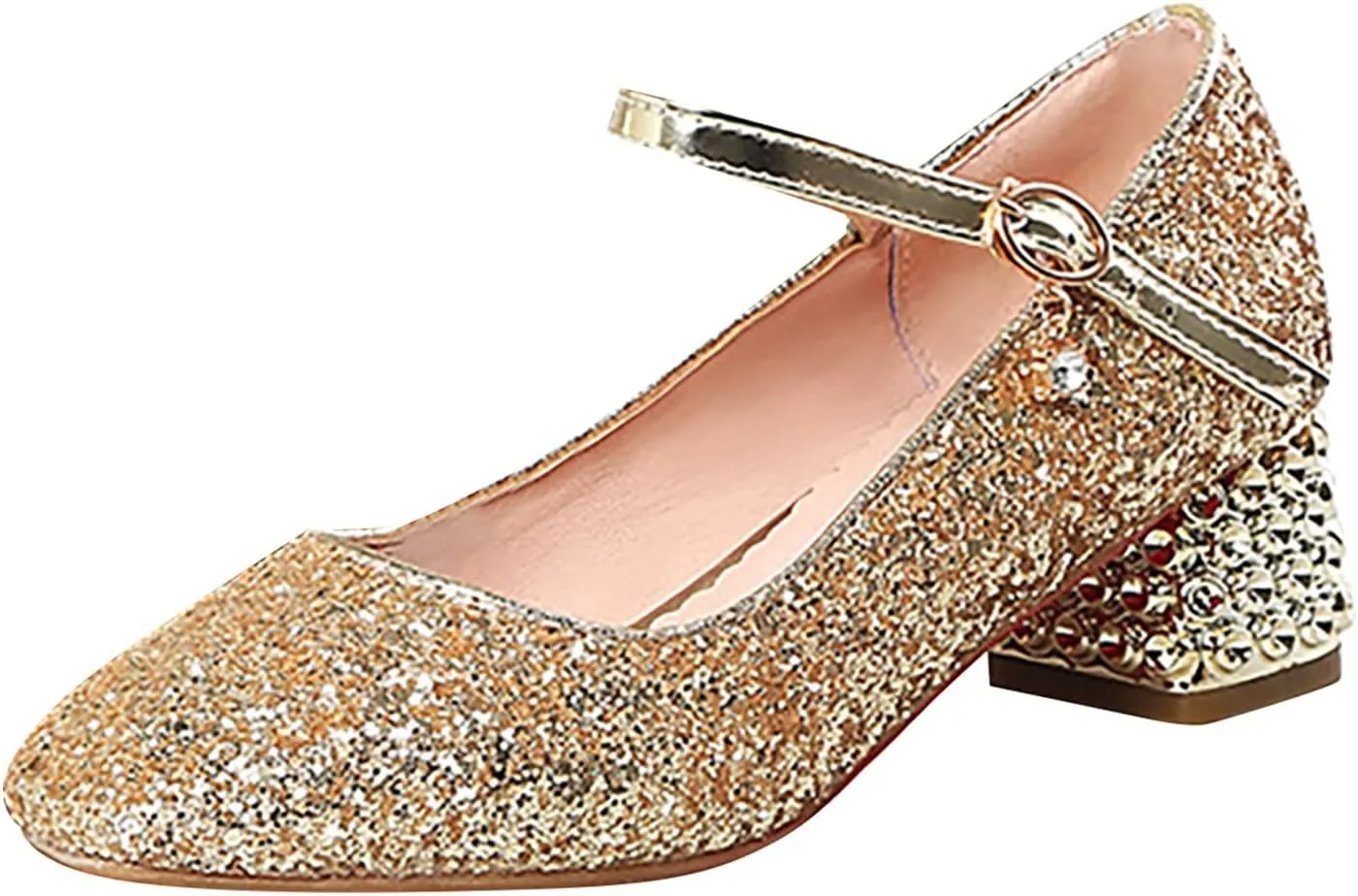 Girls Sparkly Mary Jane Low Heel Dress Shoes Bridesmaids Glitter Shiny Closed Bunny Slippers for Girls Size 13