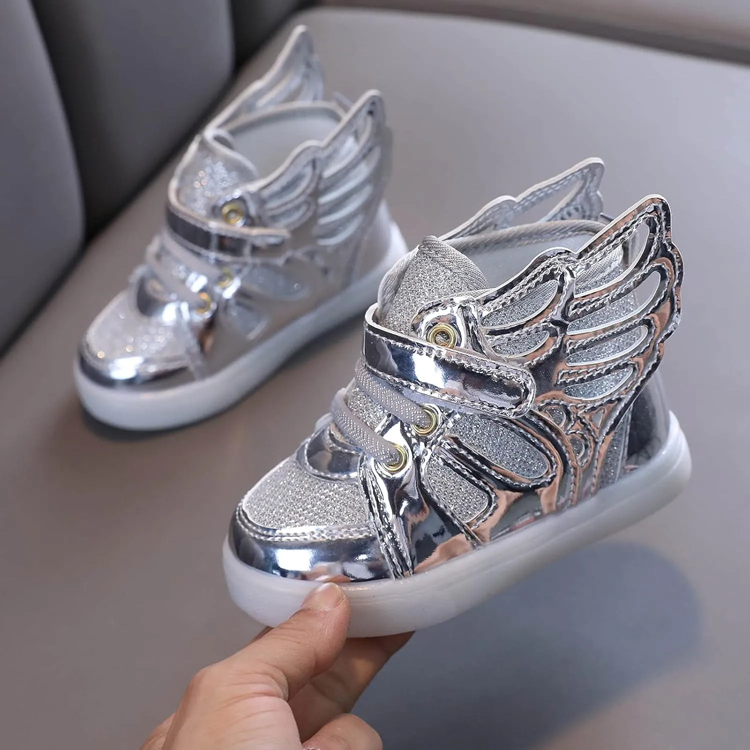 Glitter Light Up Sneaker for Toddler Baby Kids Girls Boys Cozy First Walking Slip On Sport Shoes Outdoor Flat Shoes