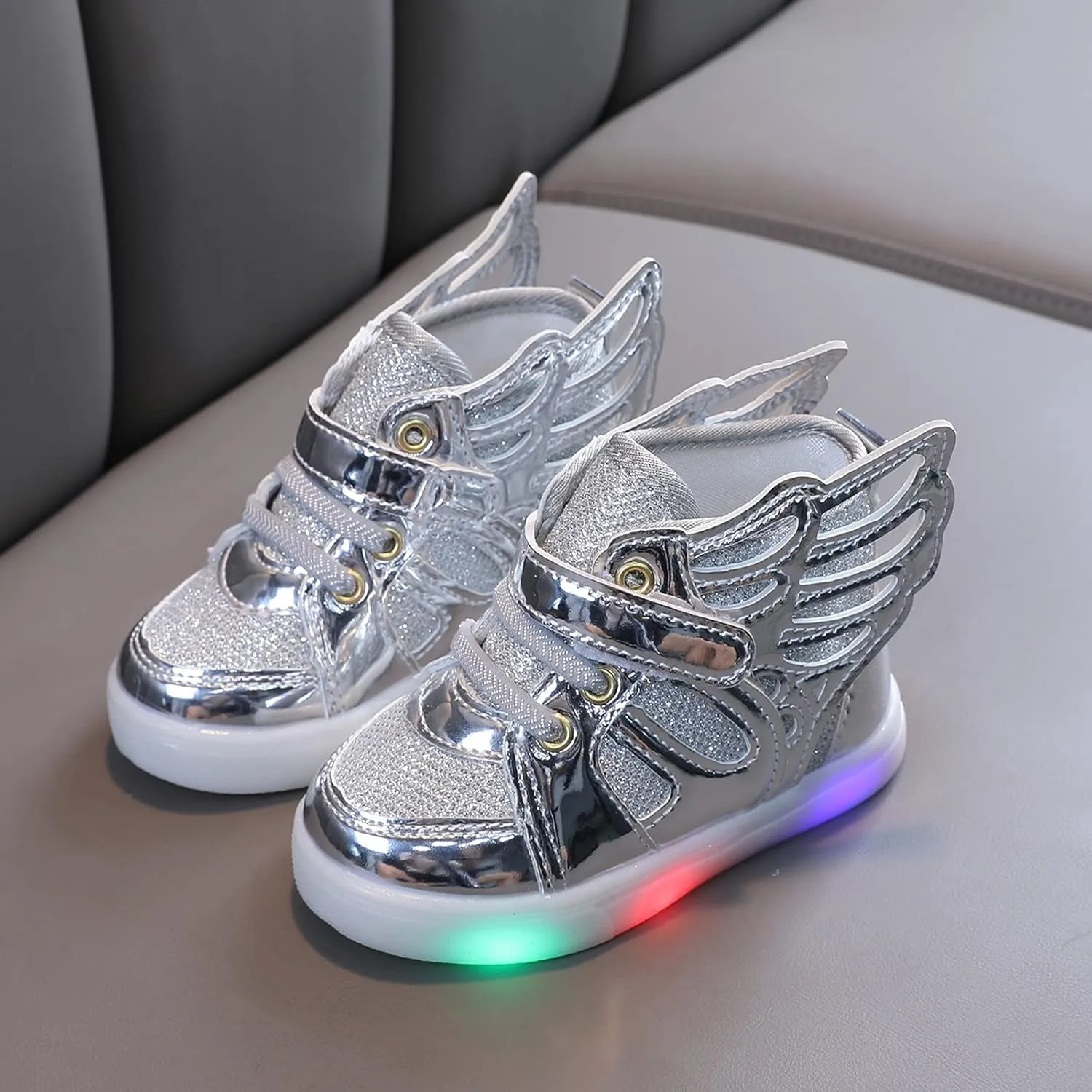 Glitter Light Up Sneaker for Toddler Baby Kids Girls Boys Cozy First Walking Slip On Sport Shoes Outdoor Flat Shoes