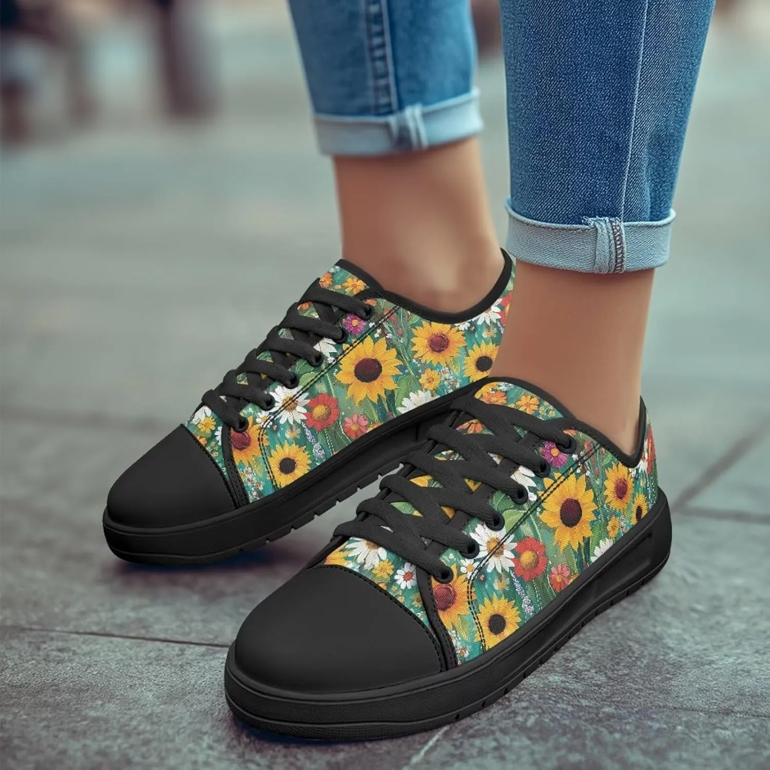 GOSTONG Women's Canvas Shoes Low Top Casual Walking Shoe Classic Comfort Lace Up Tennis Sneakers for Daily Wear Black Size 6-13.5