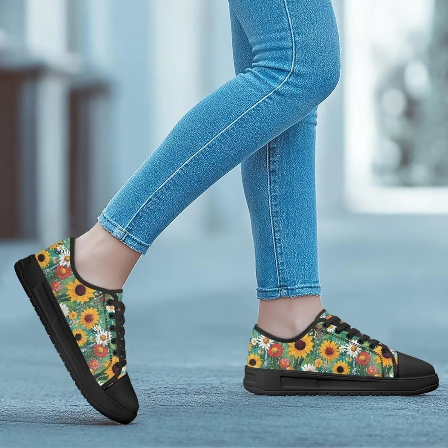 GOSTONG Women's Canvas Shoes Low Top Casual Walking Shoe Classic Comfort Lace Up Tennis Sneakers for Daily Wear Black Size 6-13.5