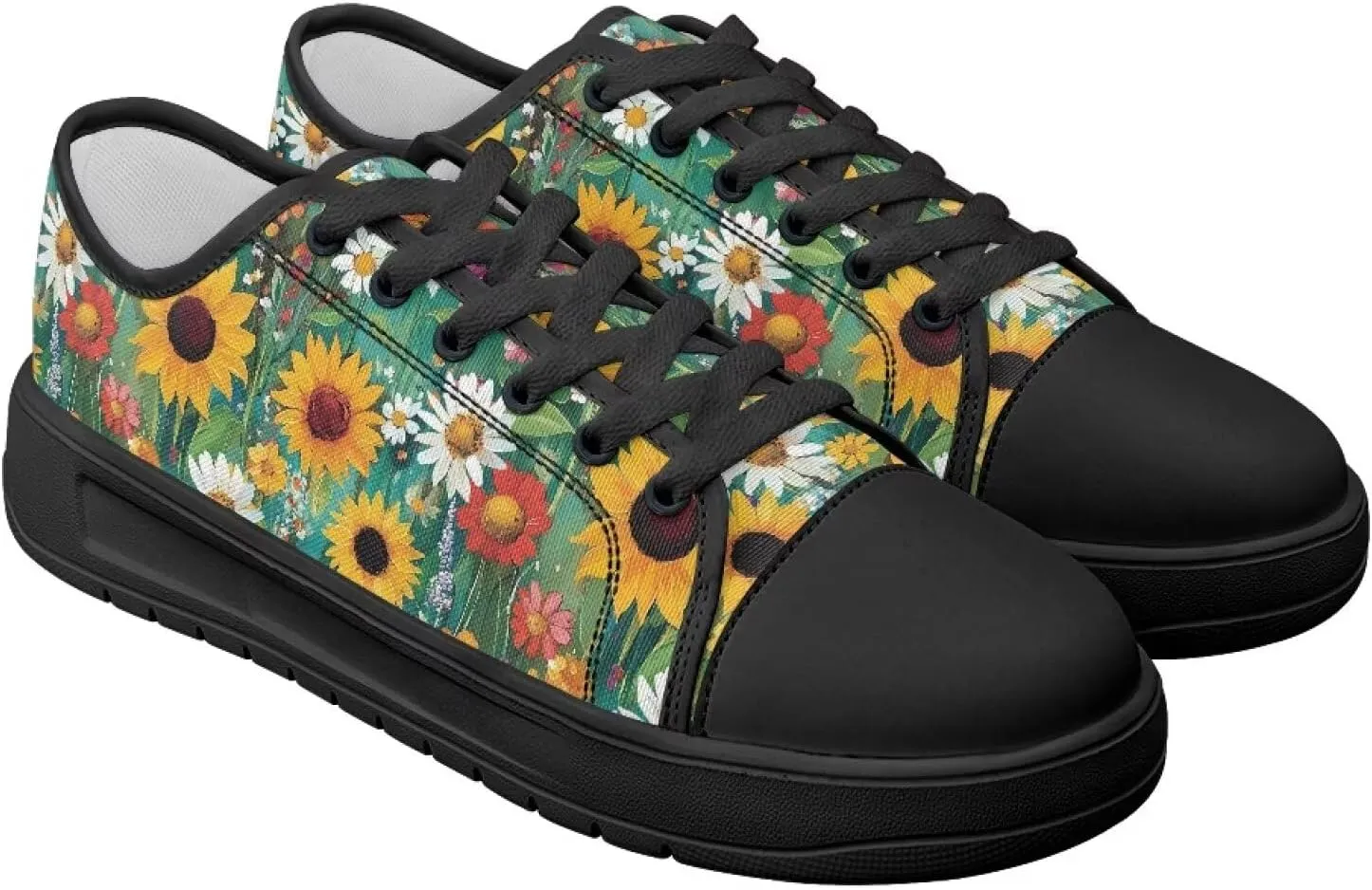 GOSTONG Women's Canvas Shoes Low Top Casual Walking Shoe Classic Comfort Lace Up Tennis Sneakers for Daily Wear Black Size 6-13.5