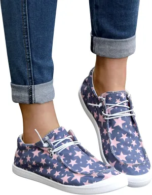 Gumipy Women's Lace-Up Loafers Valentine's Day Love Heart Print Fashion Sneaker Comfortable Lightweight Canvas Shoes Breathable Walking Shoes
