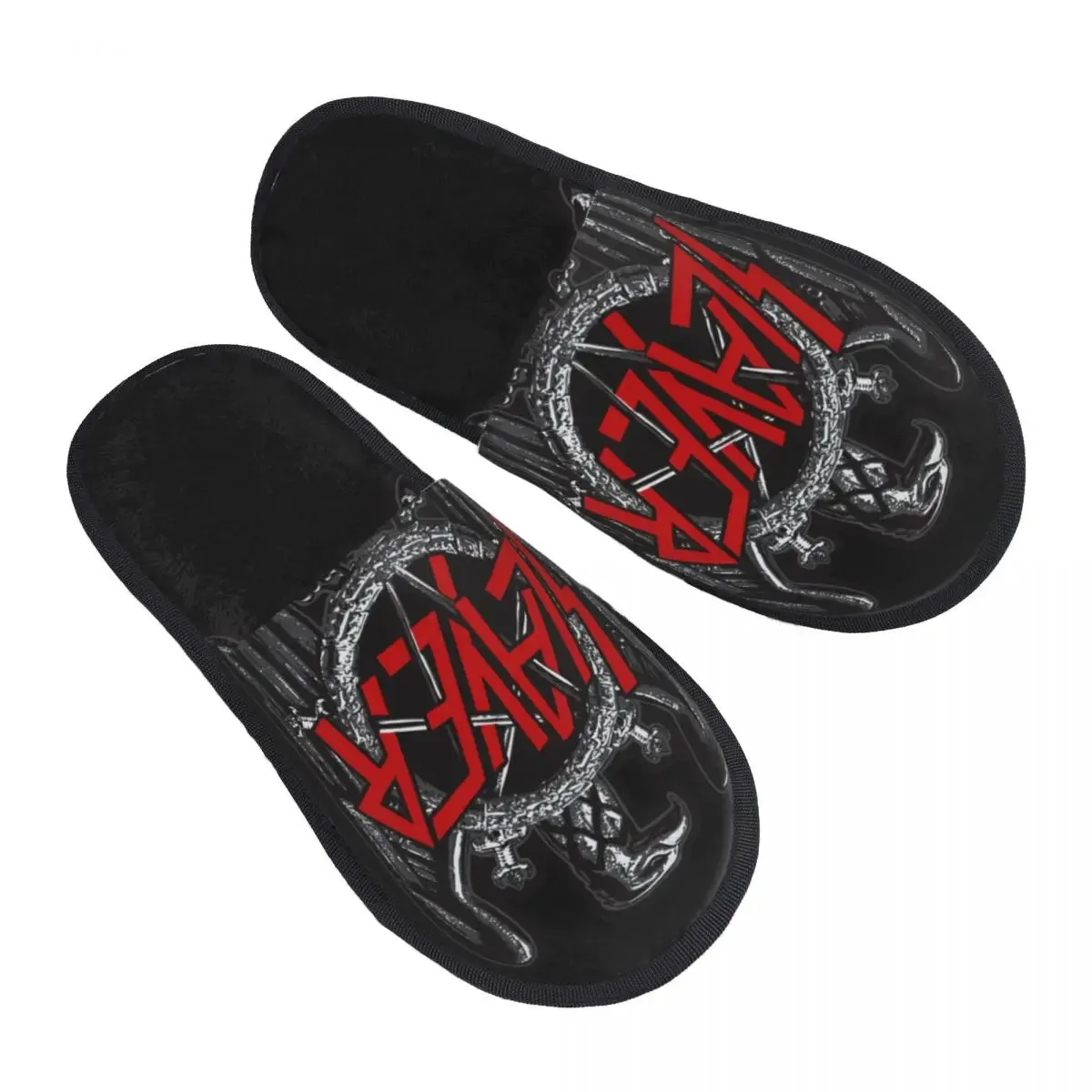 Heavy Metal Rock Slayer Logo Cozy Memory Foam Slippers – Women’s Band Hotel House Shoes