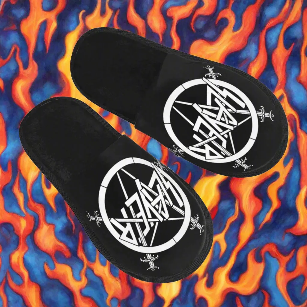 Heavy Metal Rock Slayer Logo Cozy Memory Foam Slippers – Women’s Band Hotel House Shoes