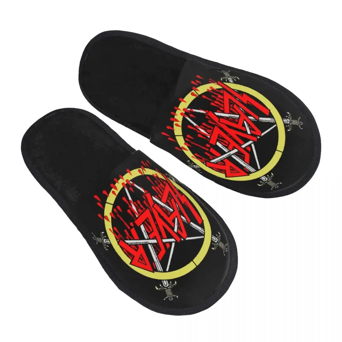 Heavy Metal Rock Slayer Logo Cozy Memory Foam Slippers – Women’s Band Hotel House Shoes